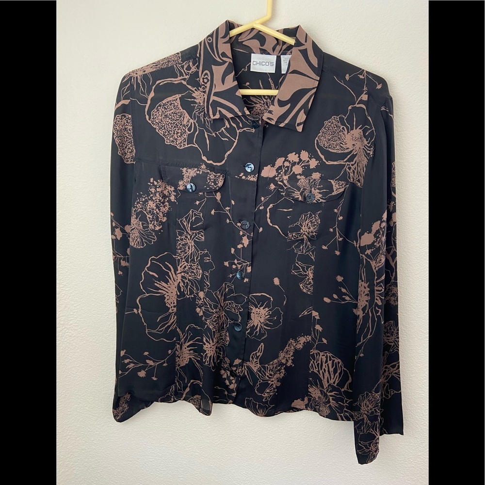 Chicos Black and brown blouse size medium
